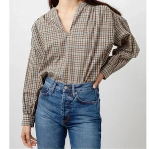 RAILS VERA BLOUSE IN MIDNIGHT MELON XS PLAID long sleeve poplin scoop hem womens